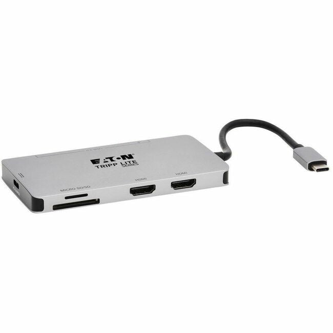 Eaton U442-DOCK8-GG Tripp Lite Series USB-C Dock, Dual Display - 4K 60 Hz HDMI, USB 3.x (5Gbps) Hub Ports, Memory Card, 100W PD Charging, Gray