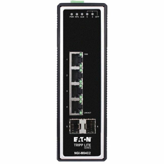 Eaton NGI-M04C2 Tripp Lite Series Conmutador Ethernet Gigabit Industrial Administrado de 4 Puertos - 10/100/1000 Mbps, 2 Ranuras SFP GbE, -40&deg; a 75&deg;C, Montaje DIN, TAA