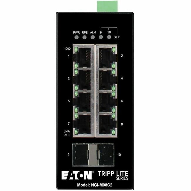 Eaton NGI-M08C2 Tripp Lite Series Conmutador Ethernet Gigabit Industrial Administrado de 8 Puertos - 10/100/1000 Mbps, 2 Ranuras GbE SFP, -40&deg; a 75&deg;C, Montaje DIN, TAA