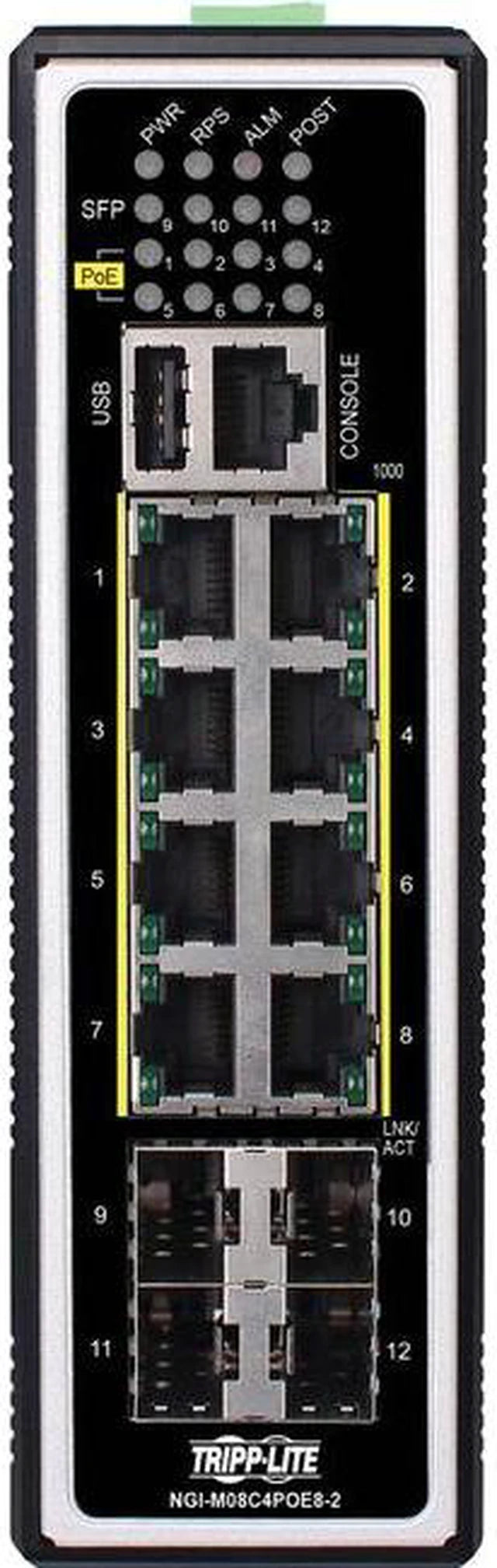 Eaton NGI-M08C4POE8-2 Tripp Lite by Eaton Conmutador Ethernet Gigabit Industrial Administrado de 8 Puertos - Capa 2, 1 Gbps, PoE+ 30W, 4 Puertos GbE SFP, -40°C a 75°C, Montaje DIN