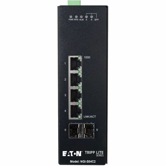 Eaton NGI-S04C2 Tripp Lite Series Conmutador Ethernet Gigabit Administrado Ligero Industrial de 4 Puertos - 10/100/1000 Mbps, 2 Ranuras SFP GbE, -10&deg; a 60&deg;C, Montaje DIN, TAA