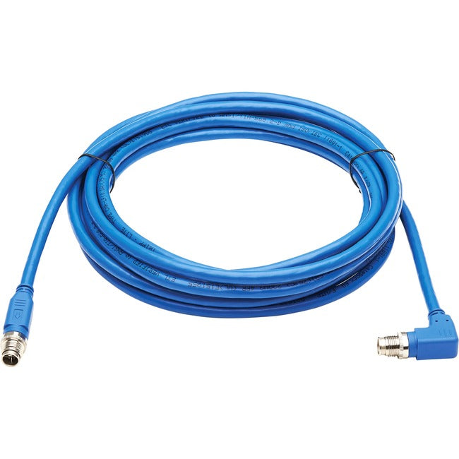Eaton NM12-6A3-10M-BL Tripp Lite Series M12 X-Code Cat6a 10G F/UTP CMR-LP Cable Ethernet blindado (M/M en ángulo recto), IP68, PoE, Azul, 10 m (32.8 ft.), TAA