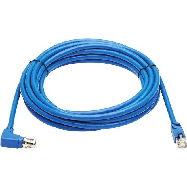 Eaton NM12-6A4-05M-BL Tripp Lite Series M12 X-Code Cat6a 10G F/UTP CMR-LP Cable Ethernet Blindado (M12 M/RJ45 M en Ángulo Recto), IP68, PoE, Azul, 5 m (16.4 ft.), TAA