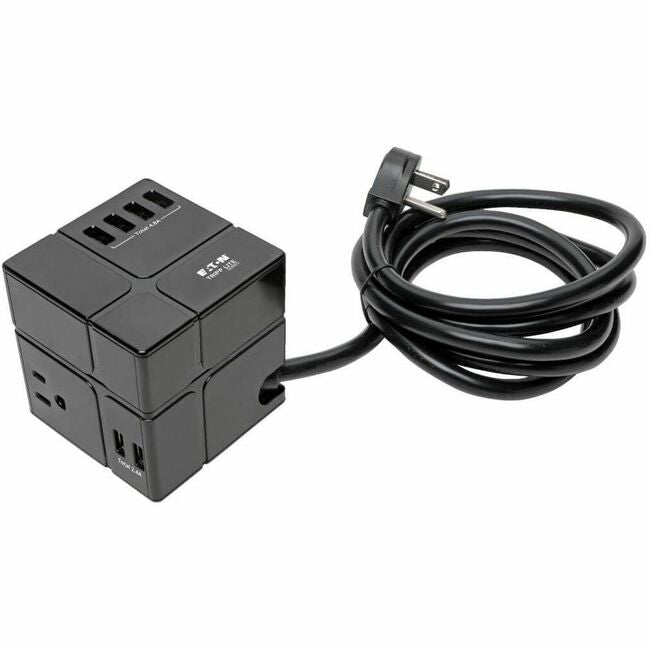 Eaton TLP368CUBEUAM Protector de Sobretensión Cubo Safe-IT de la Serie Eaton Tripp Lite con 3 Salidas, Salidas 5-15R, 6 Puertos de Carga USB, Cable de 8 ft. (2.4 m), Protección Antimicrobiana
