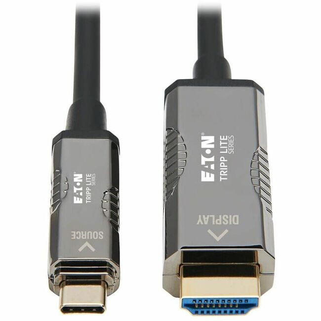 Eaton U444F3-15M-H4K6 Tripp Lite Series Cable de Fibra Óptica Activa (AOC) USB-C a HDMI de Alta Velocidad - 4K UHD 60 Hz, HDR, Clasificación CL3, Negro, 15 m (49 ft.)