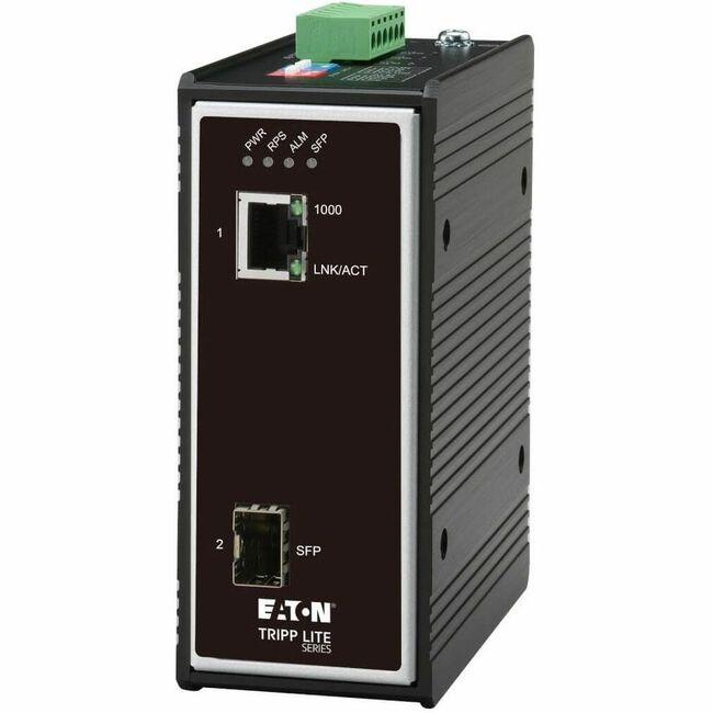 Eaton N785-I01-SFP-D Convertidor de Medios Gigabit de Fibra a Ethernet de la Serie Industrial Eaton Tripp Lite, 10/100/1000 Mbps, RJ45/SFP, -40&deg; a 75&deg;C, Potencia DC, TAA