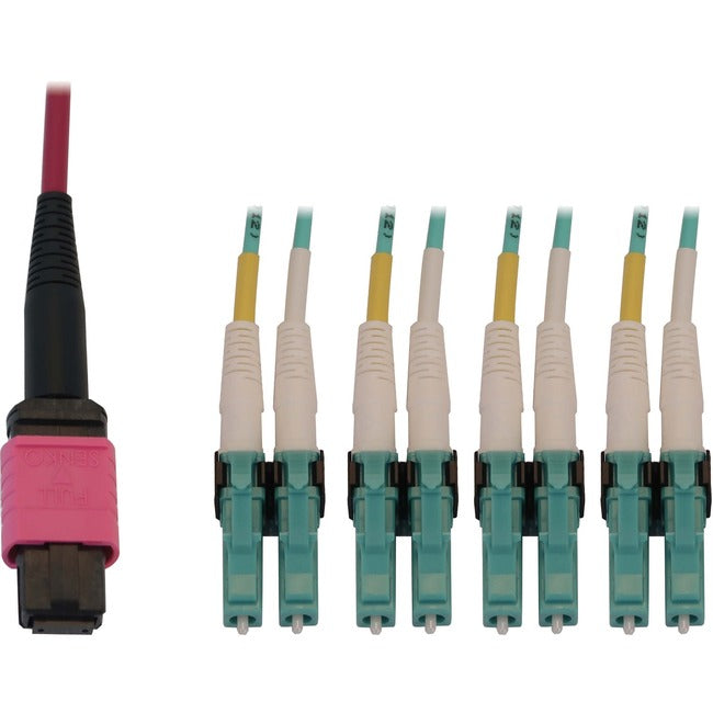 Eaton N845X-01M-8L-MG Tripp Lite Series 40/100G Multimode 50/125 OM4 Fiber Optic Cable (12F MTP/MPO-PC to 4x Duplex LC/PC F/M), LSZH, Magenta, 1 m (3.3 ft.)
