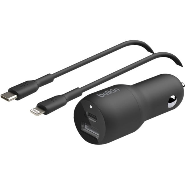 Belkin International INC CCB004BT1MBK-B5 Belkin BoostCharge Cargador Dual para Auto con PPS 37W (Cable USB-C con Conector Lightning incluido)