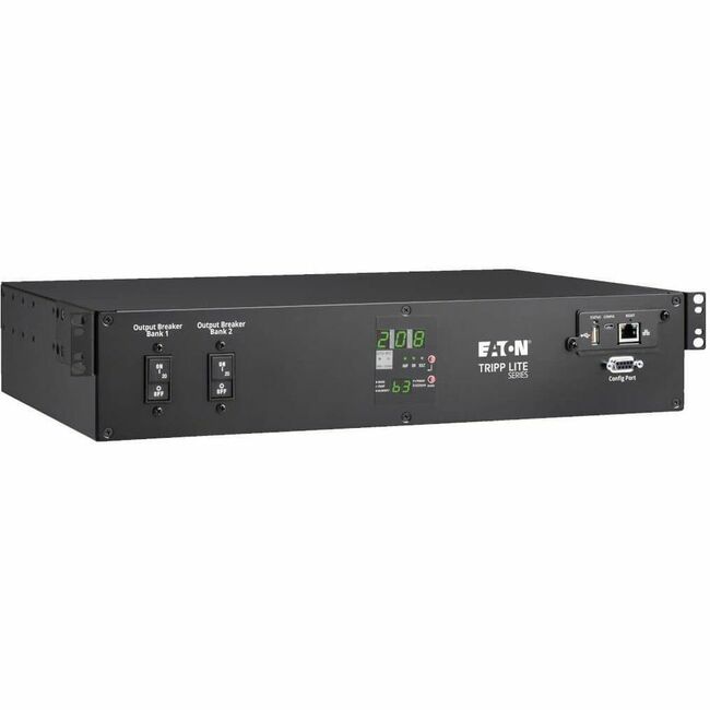 Eaton PDUMNH30HVAT2 Tripp Lite by Eaton 5.8kW 208/240V Single-Phase ATS/Monitored PDU - 16 C13, 2 C19 & 1 L6-30R Outlets, Dual L6-30P Inputs, 10 ft. Cords, 2U, TAA