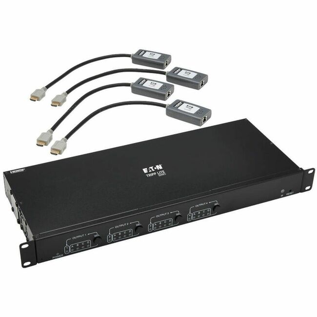 Eaton B127A-4X4-BH4PH Tripp Lite by Eaton 4x4 HDMI over Cat6 Matrix Switch Kit, Switch/4x Pigtail Receivers - 4K 60 Hz, HDR, 4:4:4, PoC, 230 ft. (70.1 m), TAA