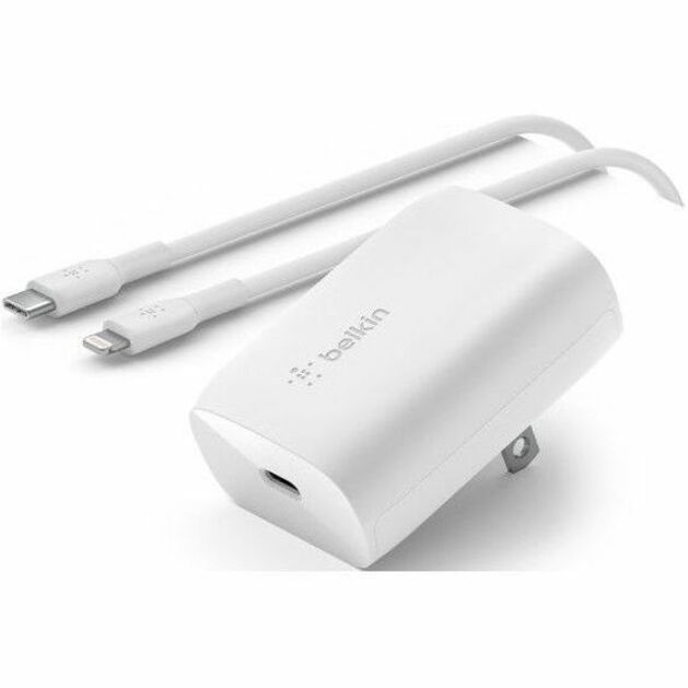 Belkin International INC WCA005DQ1MWH-B5 Belkin Cargador de Pared USB-C PD 3.0 PPS de 30W con Cable USB-C de 3.3 ft con Conector Lightning - Blanco