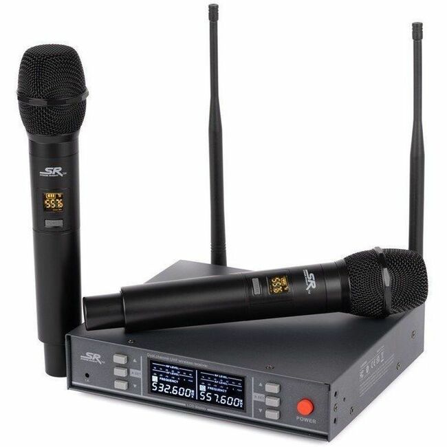 Monoprice, Inc. 600059 Monoprice Stage Right Sistema de Micrófono Inalámbrico UHF Dual de Mano de 200 Canales