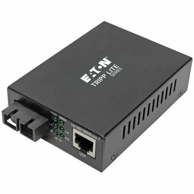 Eaton N785-INT-PSCMM2 Tripp Lite Series Convertidor de Medios de Fibra Óptica Multimodo Gigabit a Ethernet, POE+, Cables de Alimentación Internacionales, 10/100/1000 SC, 1310 nm, 2 km (1.2 mi.)