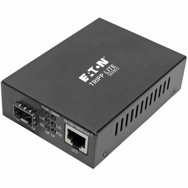 Eaton N785-INT-PSFP Tripp Lite by Eaton Convertidor de Medios Gigabit SFP de Fibra a Ethernet, POE+, Cables de Alimentación Internacionales, 10/100/1000 Mbps