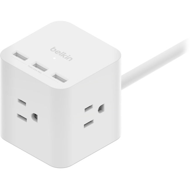 Belkin International INC SRA006P3TT5 Belkin Cubo de Energía de 3 Salidas con Cable de 5 Pies y Puertos USB-A