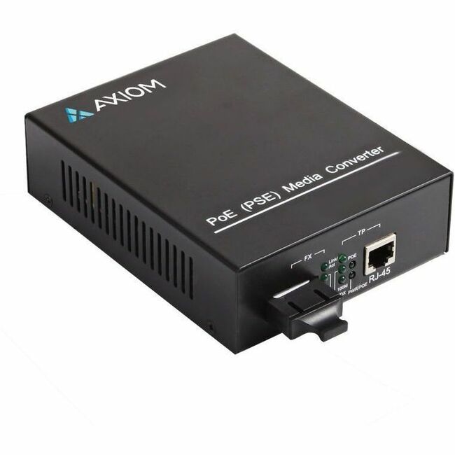 Axiom MCP32-T2-S3L20-AX 1Gbs POE+ RJ45 a 1000Base-LX Convertidor de Medios de Fibra -SMF, LC, 20km, 1310nm