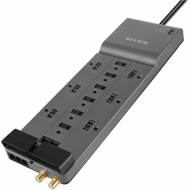 Belkin International INC BE112234-103PK Belkin Protector de Sobretensión de 12 Tomas - Cable de 8 pies - Enchufe de Ángulo Recto - 4120J - Protección de Teléfono, Coaxial - Gris (Paquete de 3)
