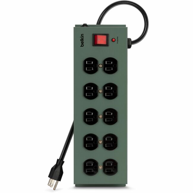 Belkin International INC F9D1000-155PK Belkin Protector de Sobretensión Metal 10 Salidas - Cable 15ft - Enchufe Recto - 885J - Interruptor On-Off - Verde (paquete de 5)