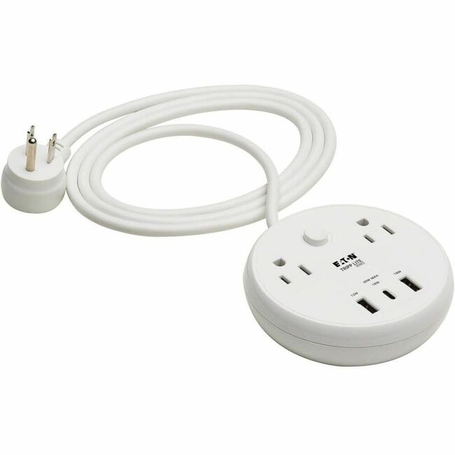Eaton TLP26PD30WCAM Tripp Lite Series Safe-IT Supresor de Picos 30W 2 Salidas - Salidas 5-15R, 3 Puertos USB, Cable 6 ft. (1.8 m), 300 Joules, Protección Antimicrobiana, Blanco