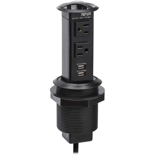 Eaton PS22POPAM Tripp Lite Series Power It! 2-Outlet Pop-Up Power and Charging Dock - 2x USB-A, 6 ft. Cord, Antimicrobial Protection, Black