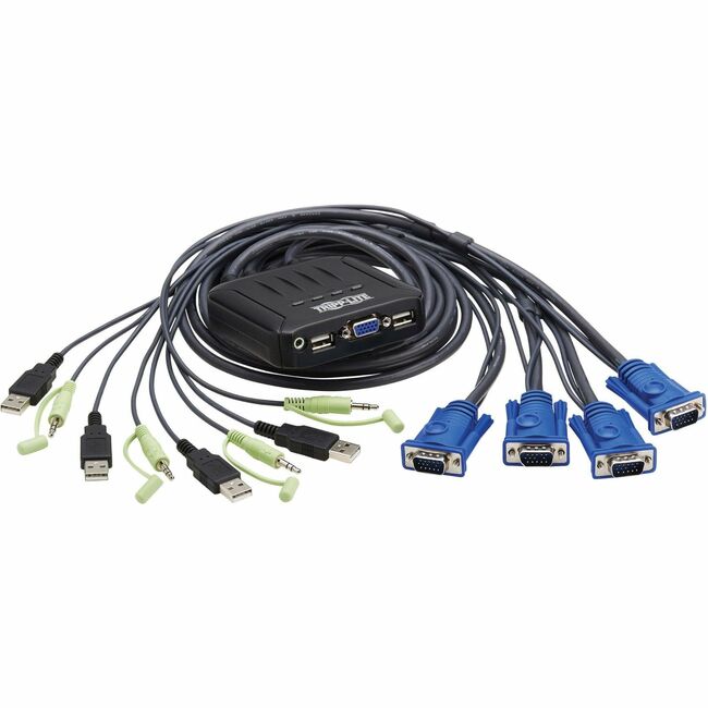 Eaton B032-VUA4 Tripp Lite Series Conmutador KVM VGA de 4 Puertos con Cables VGA, USB y de Audio 3.5 mm Integrados, TAA