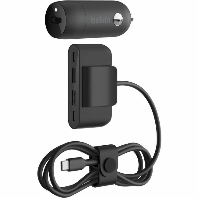 Belkin International INC CCA004TT2MBK-B7 Belkin BoostCharge Cargador de Auto USB-C 30W + Extensor de energía USB de 4 puertos