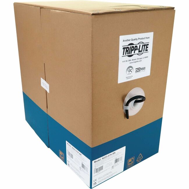Eaton N223-01K-BK Tripp Lite Series Cat6a 10G Solid Core UTP Bulk Ethernet Cable, CMR Rated, Black, 1000 ft. (305 m)