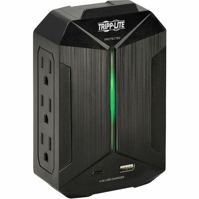 Eaton SK62USBC Protector de Sobretensiones Eaton Tripp Lite Series Protect It! de 6 Salidas - Salidas 5-15R, 2 Puertos USB, Enchufe Directo 5-15P, 490 Joules, Negro