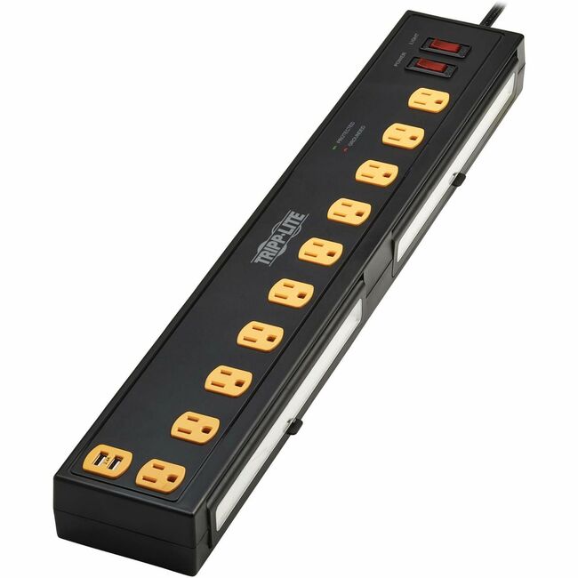 Eaton TLP1006USB Tripp Lite Series Protect It! Protector de Sobretensión de 10 Enchufes con Barras de Luz Giratorias - Enchufes 5-15R, 2 Puertos USB, Cable de 6 ft. (1.8 m), 1350 Joules, Negro