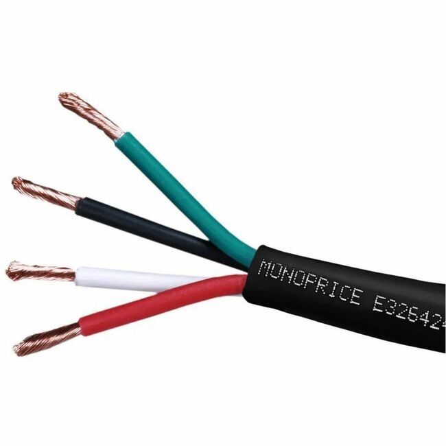 Monoprice, Inc. 41399 Cable de Altavoz Monoprice, Clasificación CL2, 4 Conductores, 14AWG, 1000ft, Negro