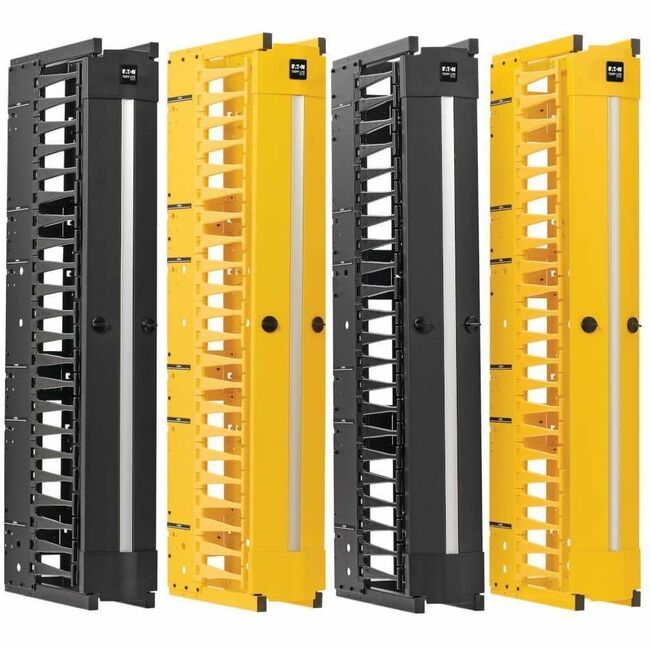 Eaton SRCABLEVRT6HD2F Tripp Lite Series Organizador de Cables Vertical de Alta Capacidad - Conducto de Doble Dedo Profundo con Cubierta, Doble Cara, 6 in. de Ancho, Amarillo/Negro, 7 ft. (2.2 m)