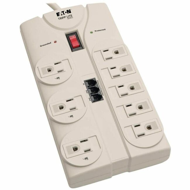 Eaton TLP808TEL Tripp Lite Series Protect It! Protector de Sobretensión de 8 Salidas para Computadora, Cable de 8 ft. (2.43 m), 2160 Joules, Protección Tel/Módem/Fax