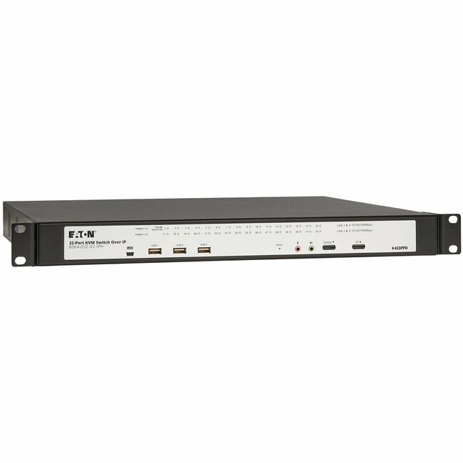 Eaton B064-032-02-IPH Conmutador KVM sobre IP de 32 Puertos Cat5e - Medios Virtuales, 2 Usuarios Remotos/1 Usuario Local, Salida HDMI, Montaje en Rack 1U, TAA
