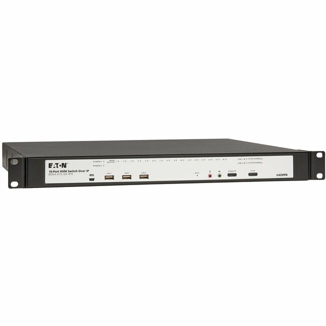 Eaton B064-016-04-IPH Conmutador KVM sobre IP de 16 Puertos Cat5e - Medios Virtuales, 4 Usuarios (Remoto + 1 Puerto Local), Salida HDMI, Montaje en Rack 1U, TAA