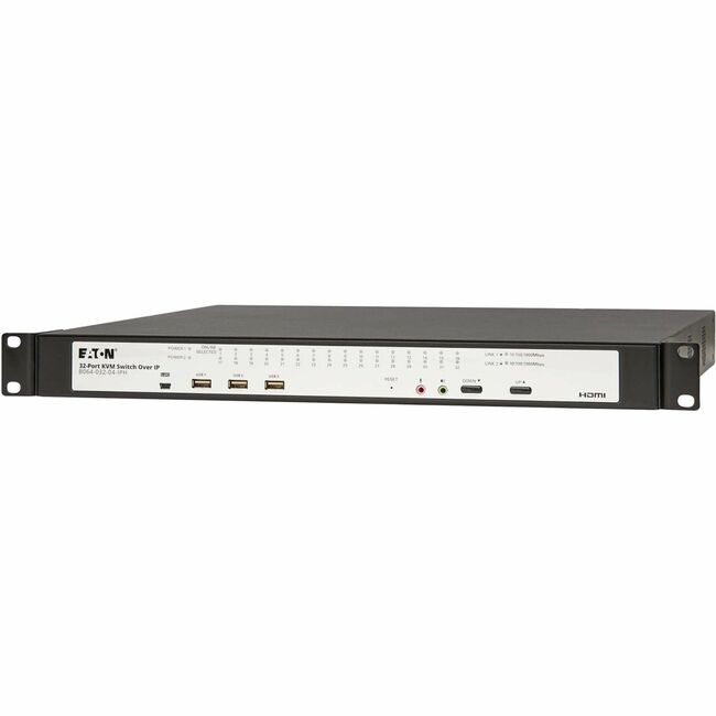 Eaton B064-032-04-IPH Switch KVM sobre IP de 32 puertos Cat5e - Medios virtuales, 3 usuarios remotos/1 usuario local, salida HDMI, montaje en rack 1U, TAA