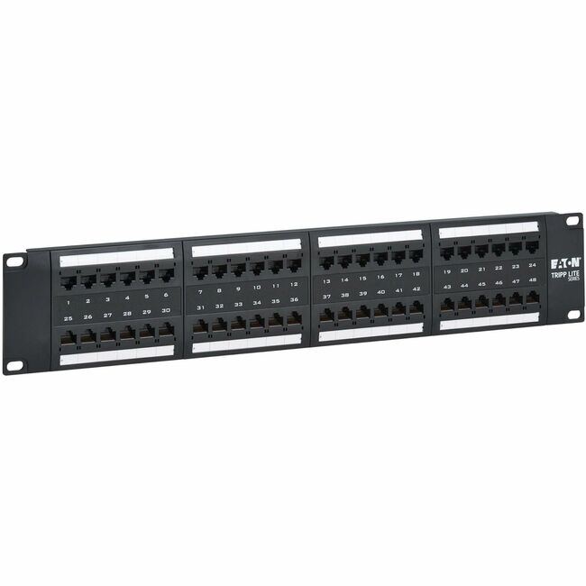 Eaton N252-P48 Panel de Parcheo Cat6 de 48 Puertos Serie Eaton Tripp Lite - Compatible con 4PPoE, 110/Krone, 568A/B, Ethernet RJ45, Montaje en Rack 2U, Negro, TAA