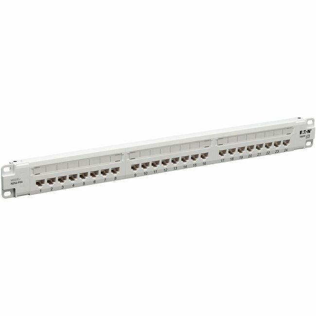 Eaton N252-P24-WH Tripp Lite Series Panel de Parcheo de 24 Puertos Cat6 - Compatible con 4PPoE, 110/Krone, 568A/B, RJ45 Ethernet, Montaje en Bastidor 1U, Blanco, TAA