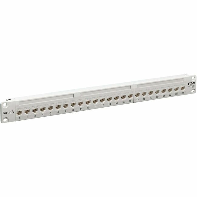Eaton N254-024-6A-WH Panel de Parcheo Eaton Tripp Lite Series de 24 Puertos Cat6a Feed-Through - Conforme a 4PPoE, Montaje en Bastidor 1U, Ethernet RJ45, Blanco, TAA