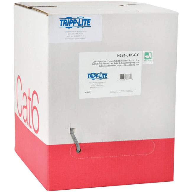 Eaton N224-01K-GY Tripp Lite Series Cat6 Gigabit Solid Core Plenum-Rated UTP CMP PVC Bulk Ethernet Cable, Gray, 1000 ft. (304.8 m)