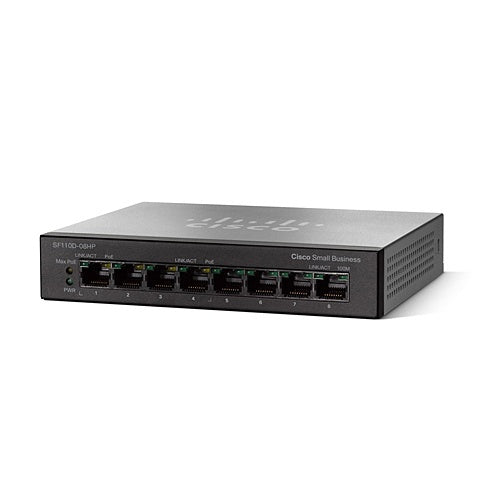 Cisco Small Business SF110D-08HP No administrado L2 Fast Ethernet (10/100) Energía sobre Ethernet (PoE) Negro