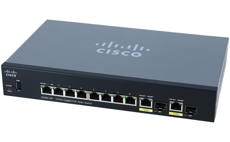 CISCO SG250-10P-K9 Switch Cisco SG250-10P - 8 Puertos - Gigabit - 2 SFP - PoE+ - Gestionado